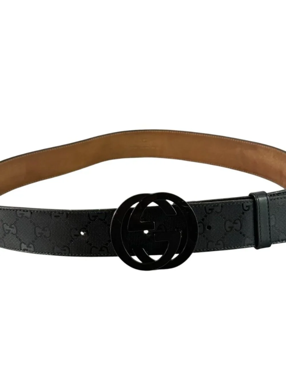 GUCCI Black Canvas & Leather Supreme GG Interlocking Buckle Mens Belt 90/36